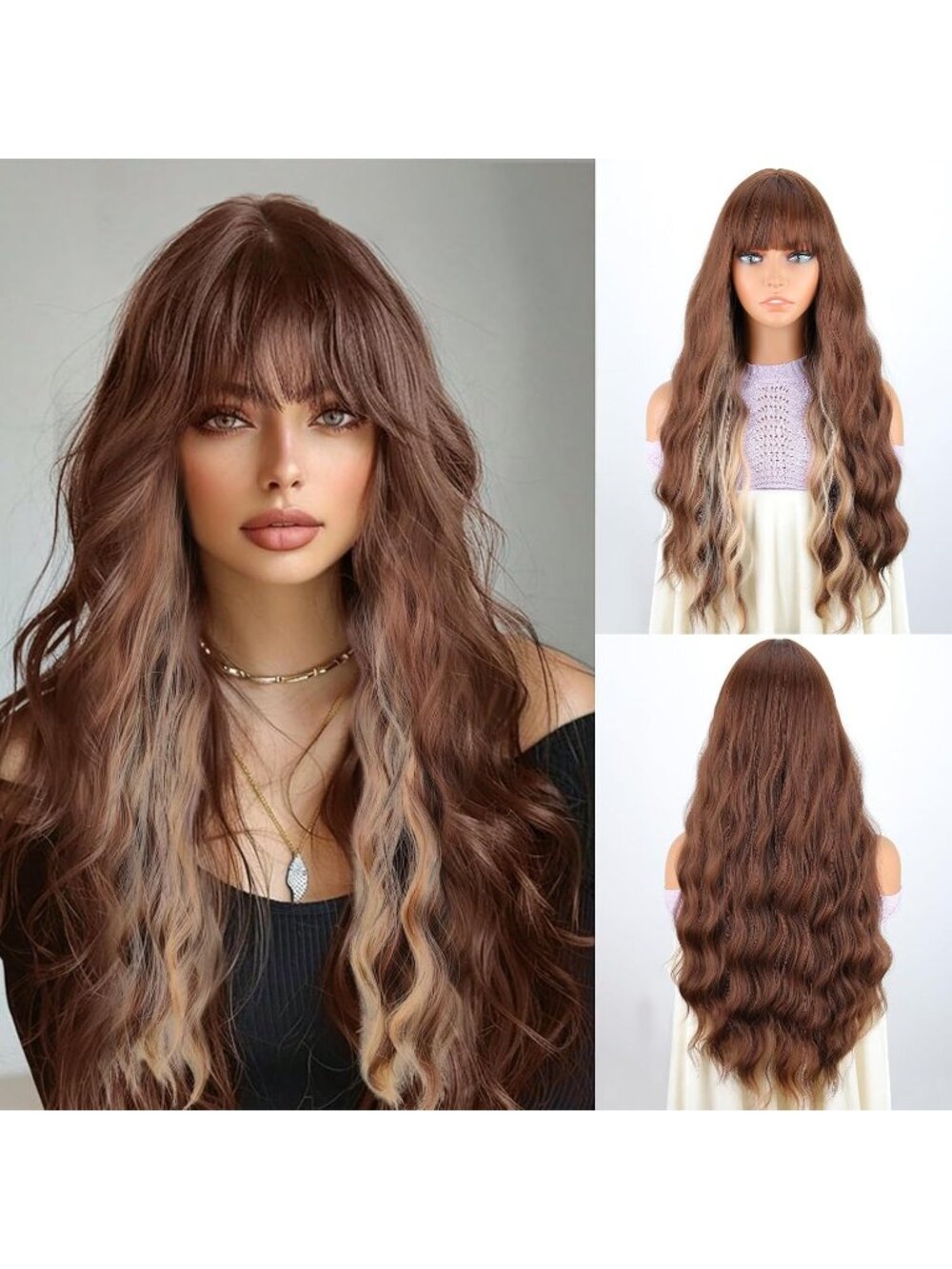 Women's Brown Blonde 26 Inch Layered Curly Long Wavy Ash Blonde Natural Wigs